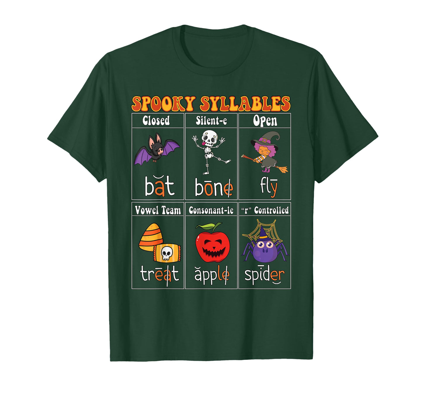 Spooky Syllables Teacher Funny Halloween Educational Kids T-Shirt