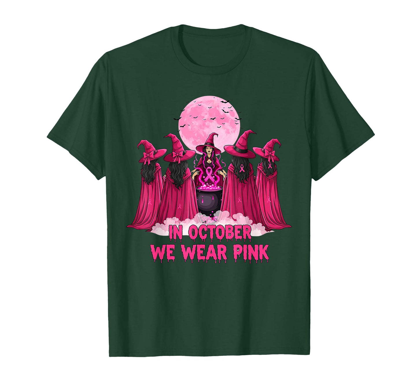 October We Wear Pink Witch Halloween Breast Cancer Awareness T-Shirt
