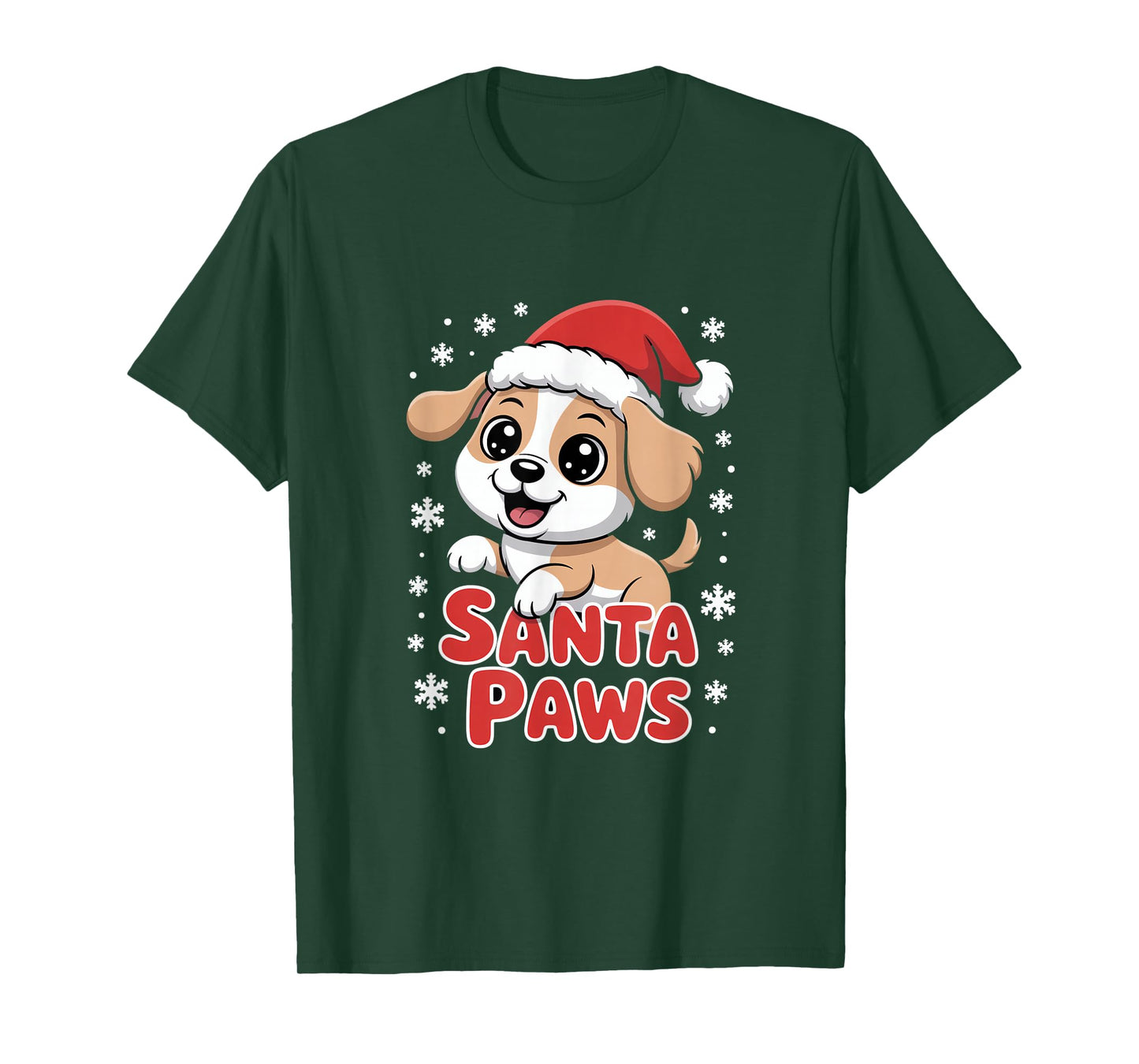 Santa Paws Cute Christmas Puppy Dog with Santa Hat T-Shirt