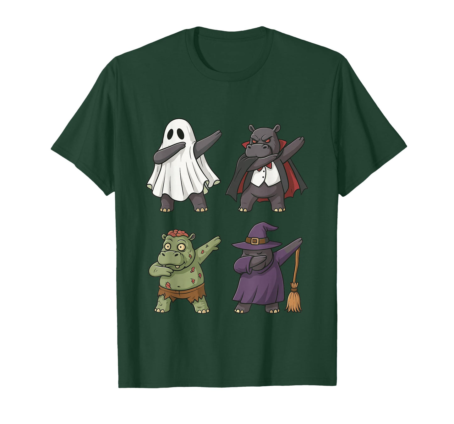 Hippo Halloween Dancing Dab Funny Ghost Witch Zombie T-Shirt