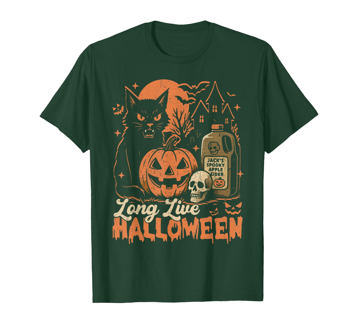 Long Live Halloween Funny Pumpkin Halloween Black Cat T-Shirt