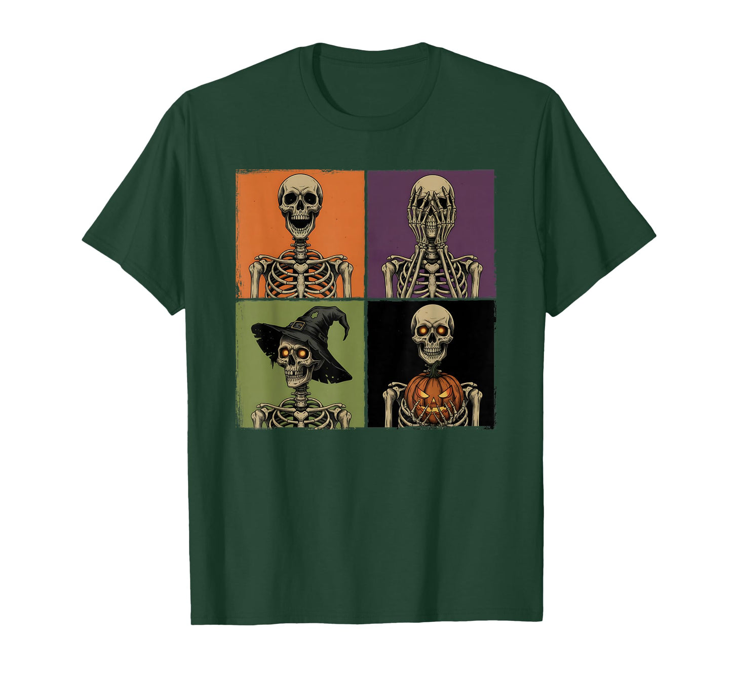 Vintage Skeleton Grid Halloween Style Spooky Bones Funny T-Shirt