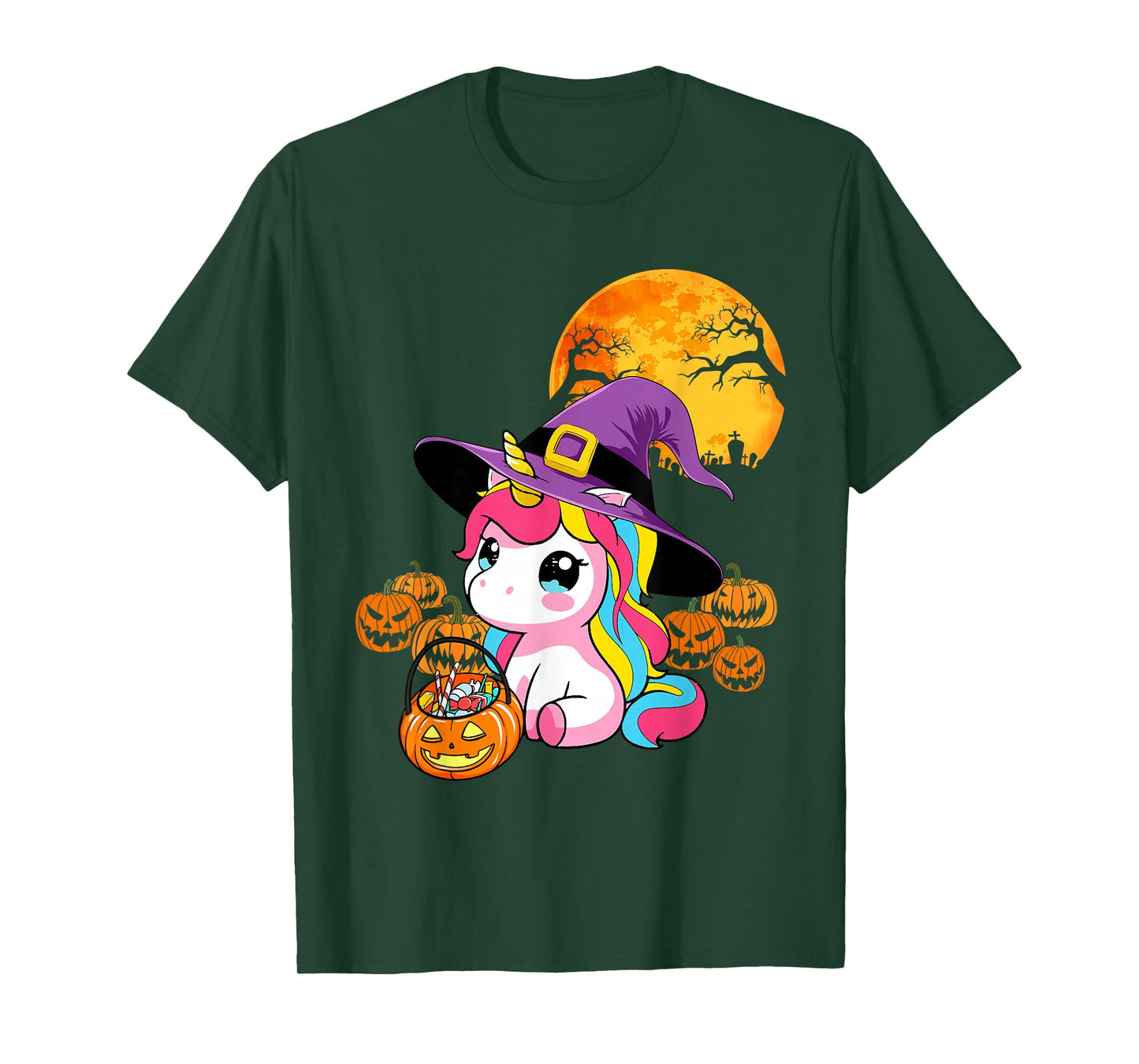 Cute Halloween Unicorn Witch Pumpkin Girls Women School T-Shirt