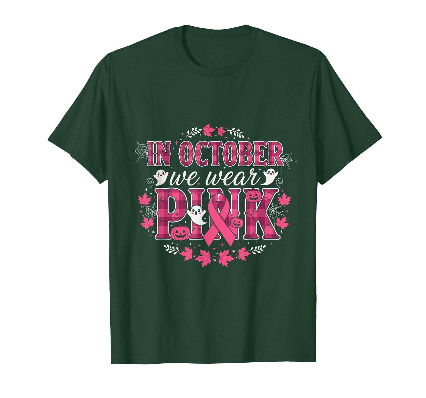 in October We Wear Pink Ghost Ribbon Awareness T-Shirt