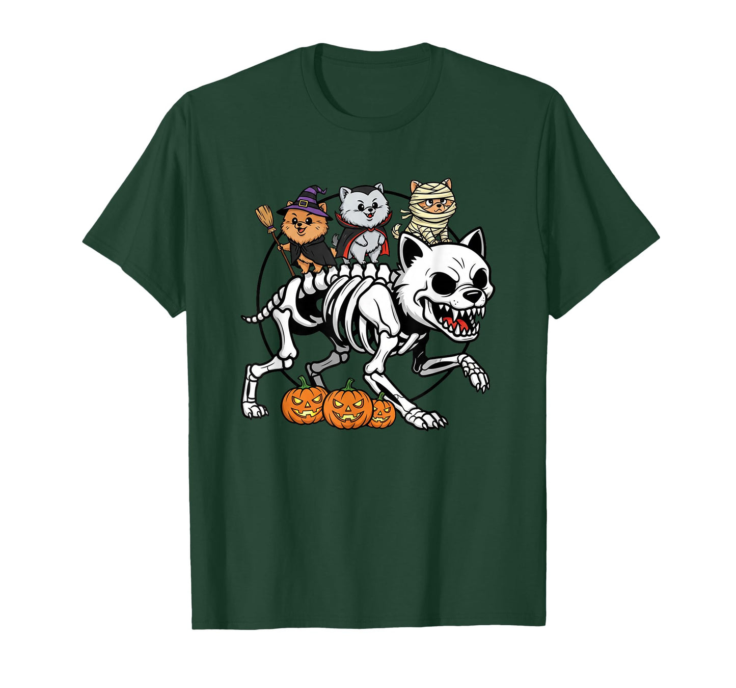 Pomeranian Skeleton Mummy Witch Halloween Kids Mens Womens T-Shirt