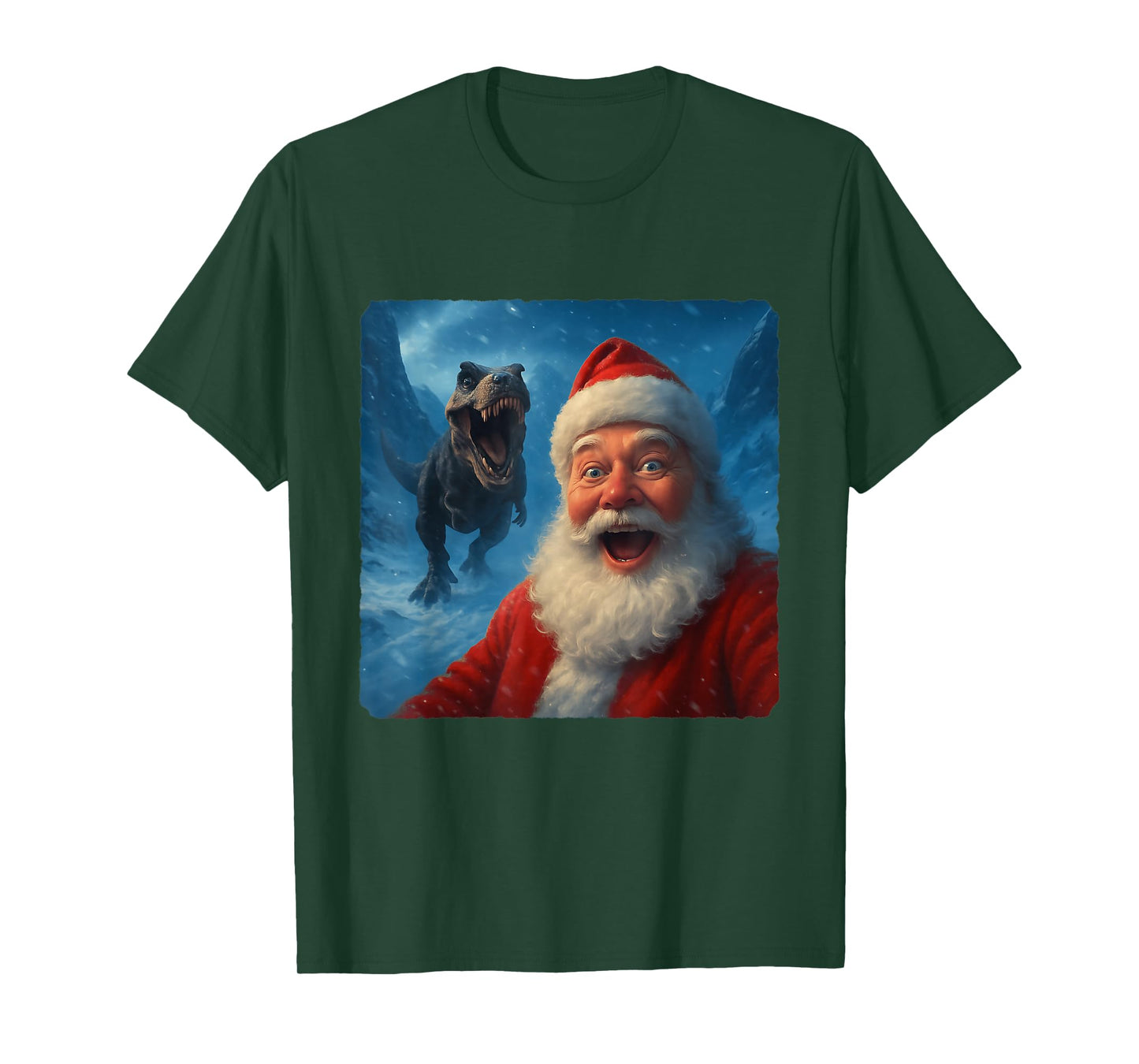 Santa Claus Selfie T-Rex Dinosaur Chase Funny Humor T-Shirt