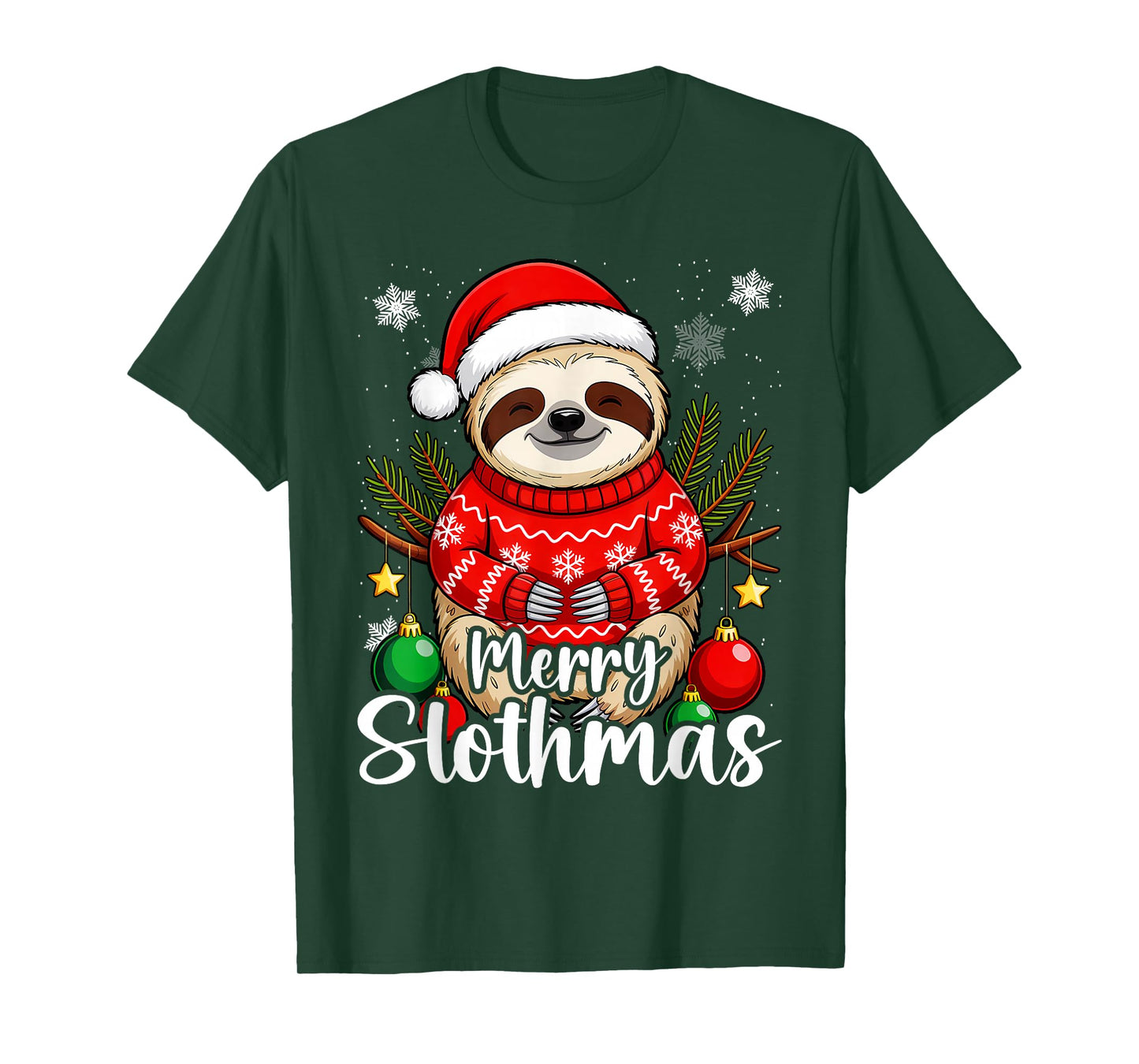 Merry Christmas Sloth Lazy Santa Hat T-Shirt
