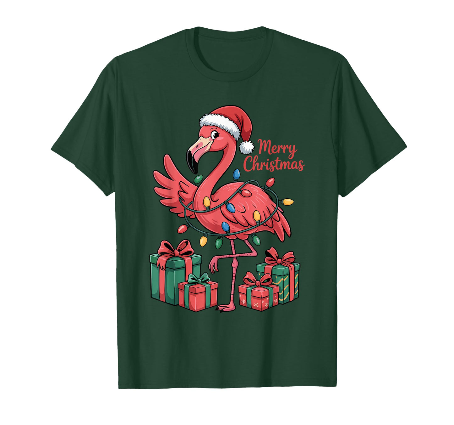 Flamingo Santa Hat Christmas Funny Tropical Birds Lovers T-Shirt