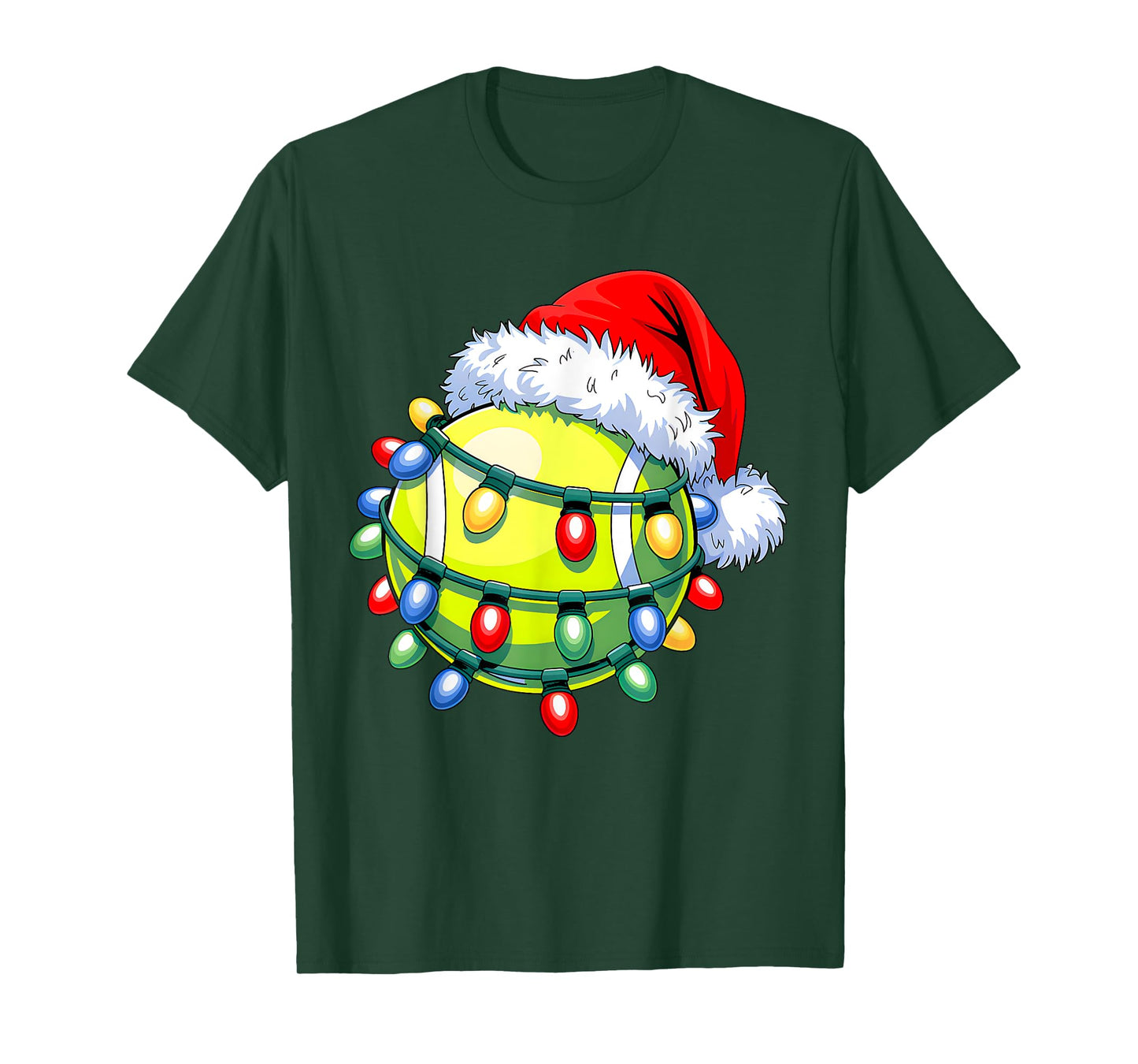 Tennis Ball Santa Hat Men Women Christmas Tennis Xmas Lights T-Shirt