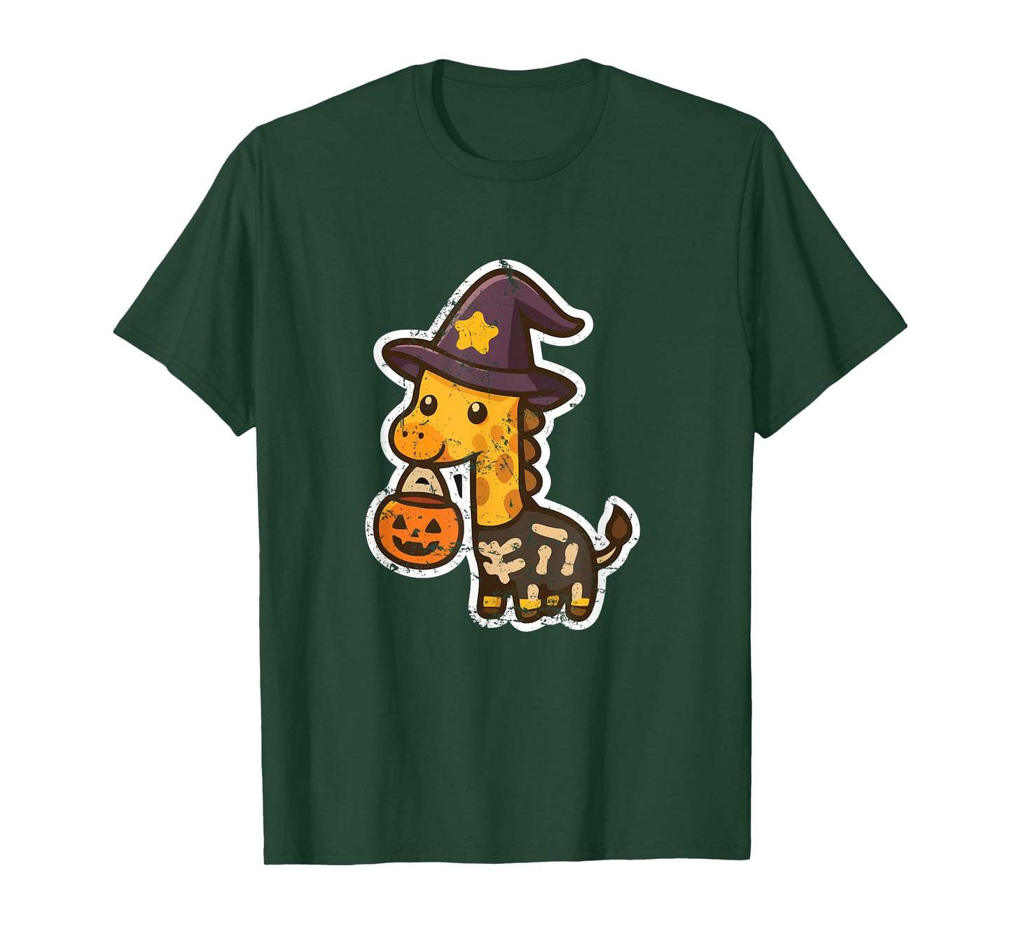 Giraffe Witch Skeleton with Pumpkin Pail T-Shirt
