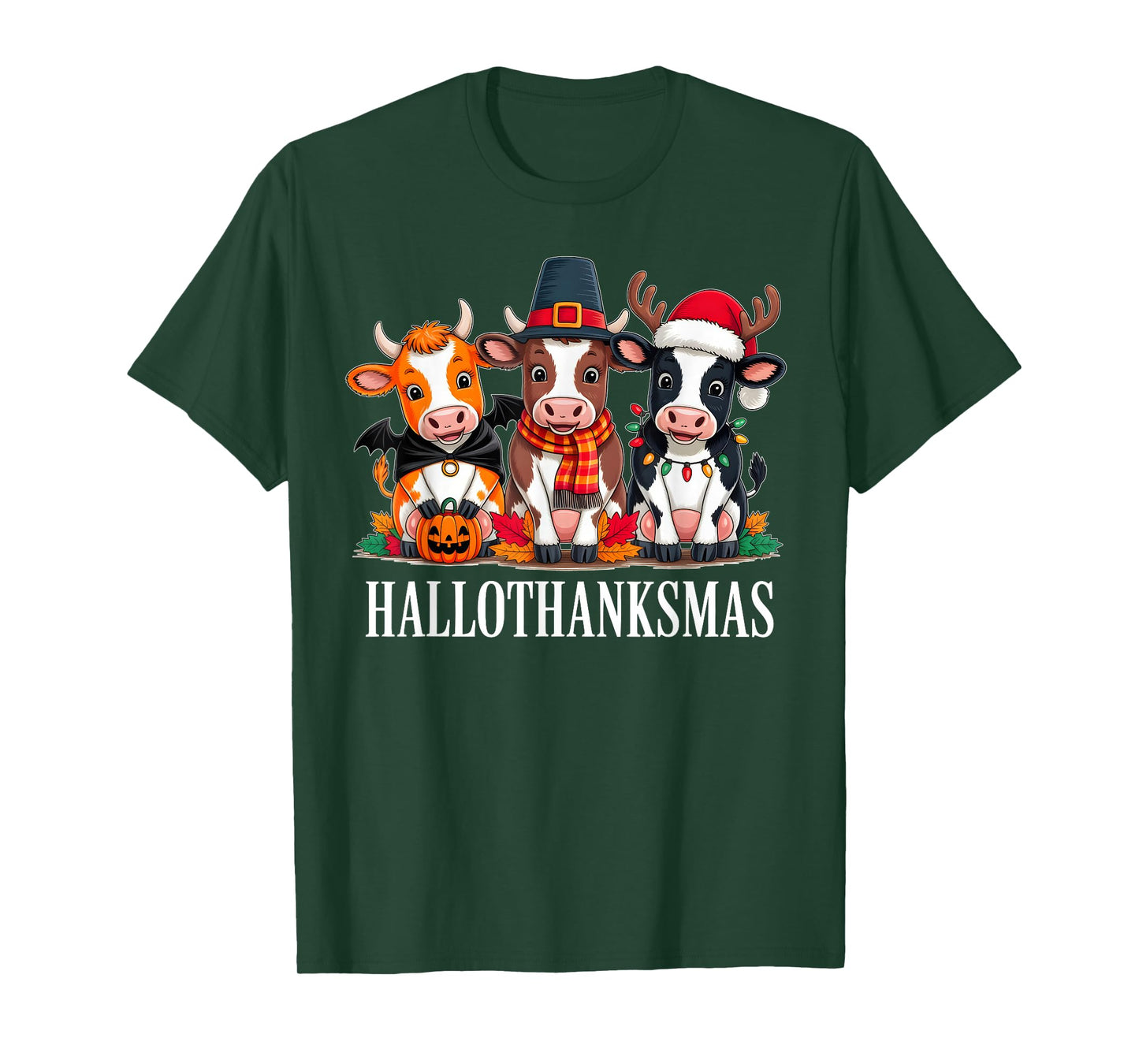 Cow Halloween Thanksgiving Christmas Happy Hallothanksmas T-Shirt