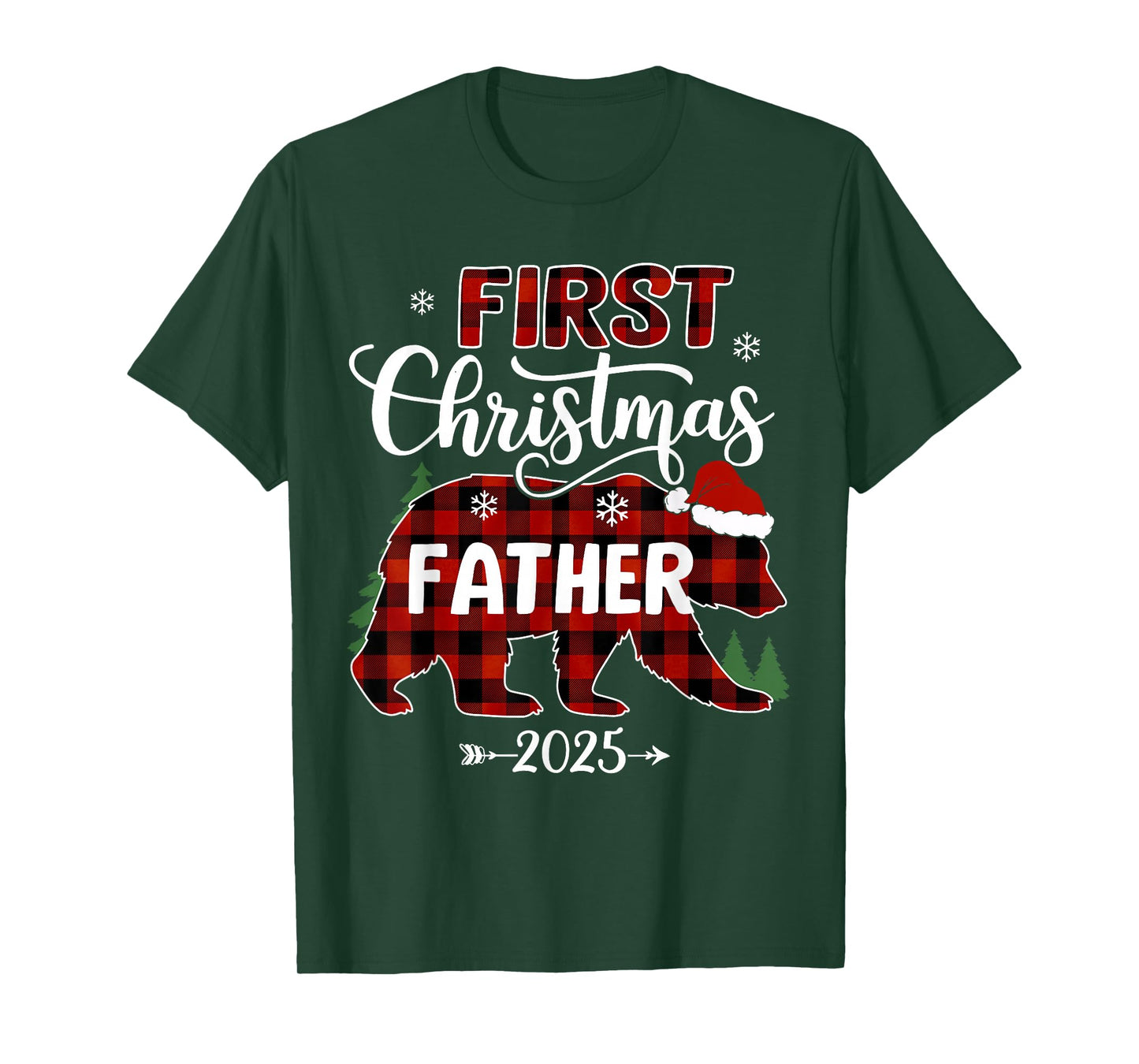 Pregnancy First Christmas Father Red Plaid Bear Santa 2025 T-Shirt