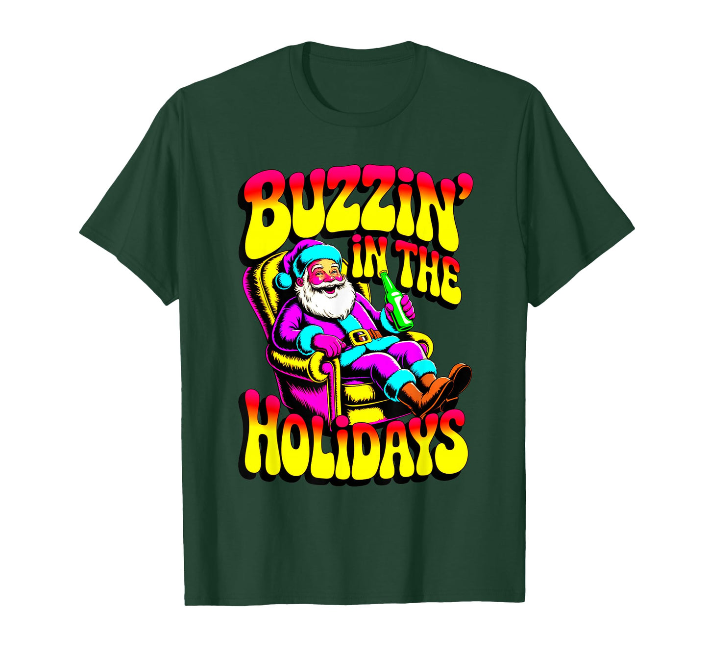 Psychedelic Drunk Santa Buzzing in Holidays Christmas Beer T-Shirt