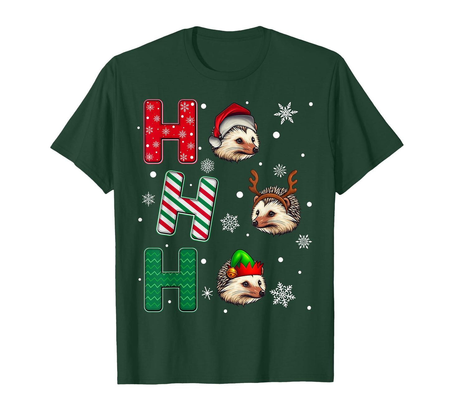 Ho Ho Ho Hedgehog Animal Matching Santa Elf Xmas T-Shirt