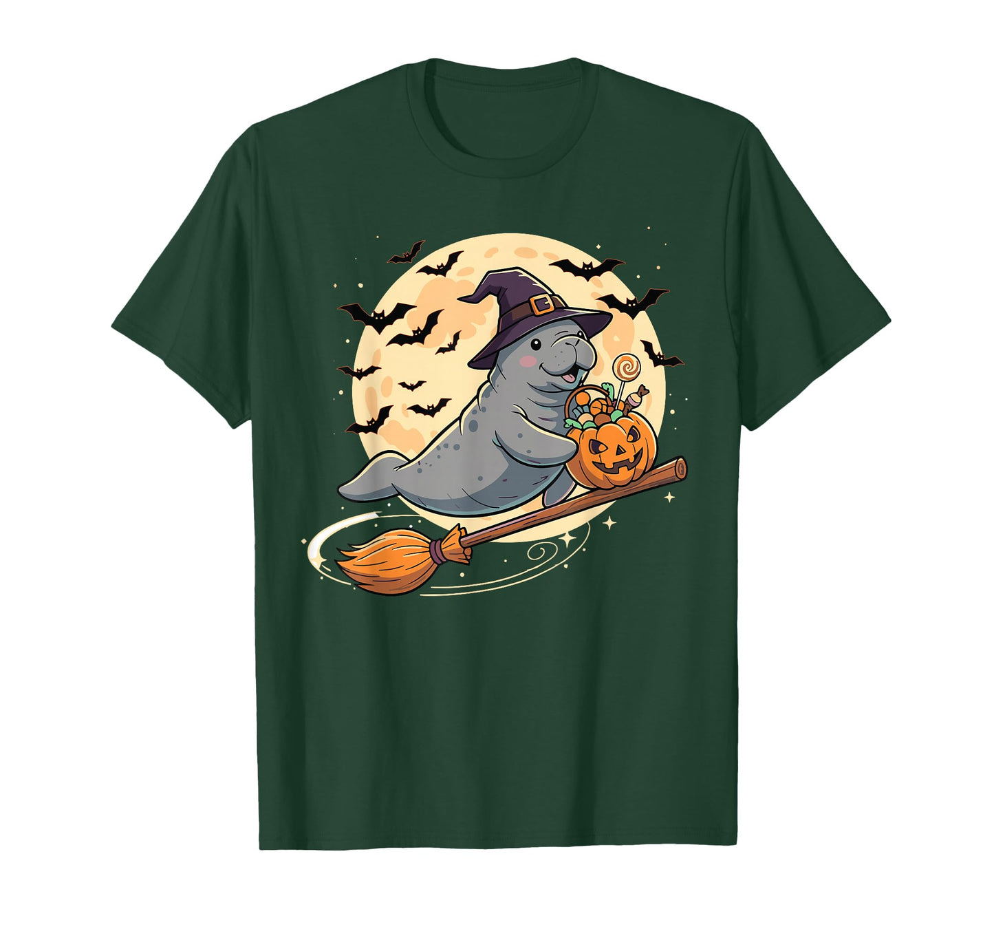 Manatee Witch Hat Pumpkin Halloween Spooky Season T-Shirt