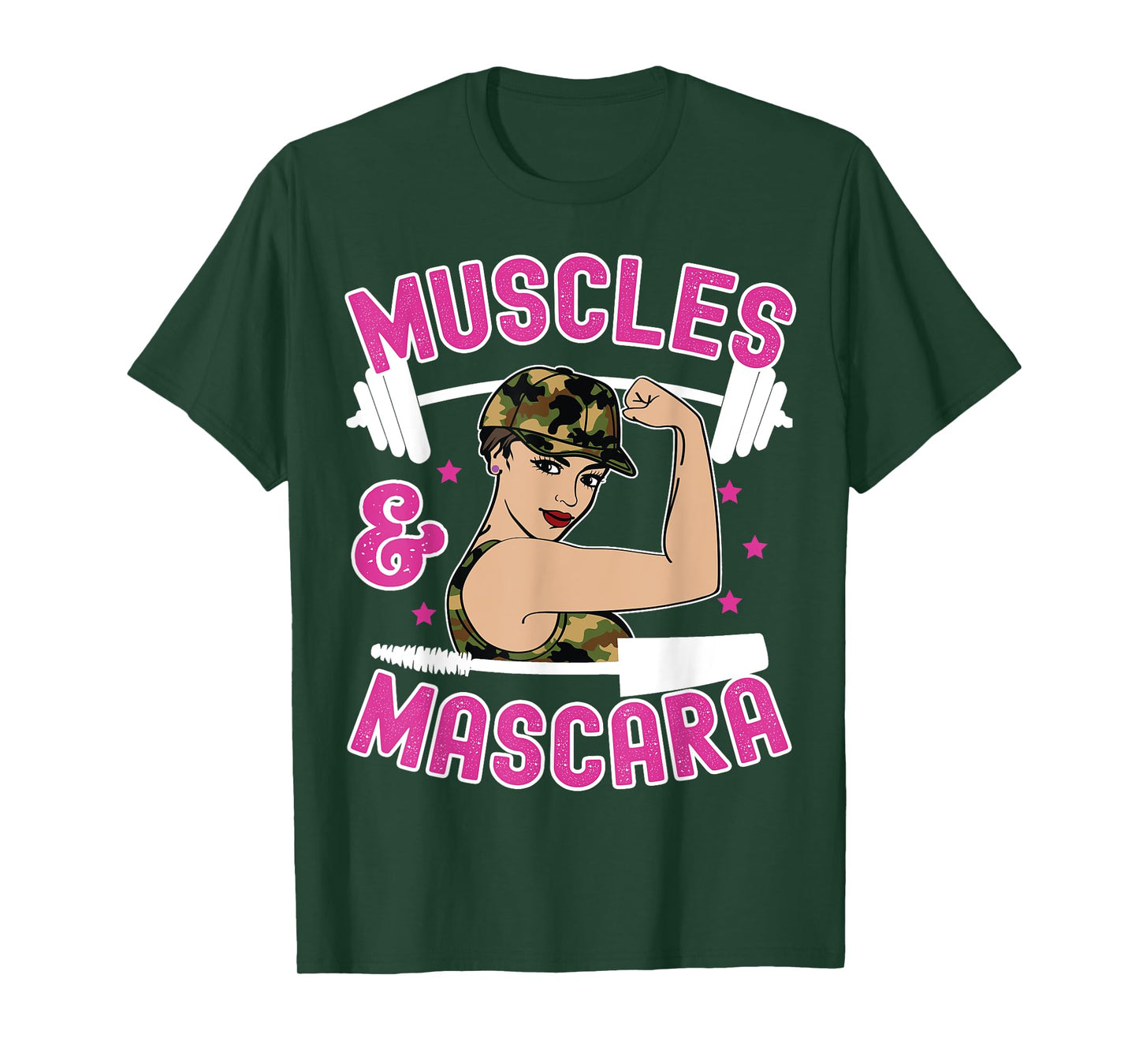 Muscles and Mascara Female Weight Lifter Gym Work Out Funny T-Shirt