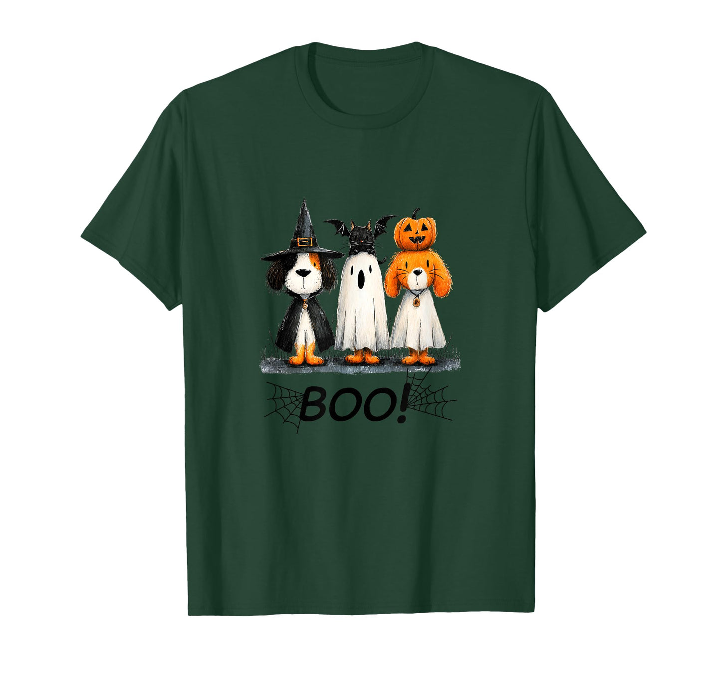 Whimsical Halloween Cat and Dog in Costume Design T-Shirt