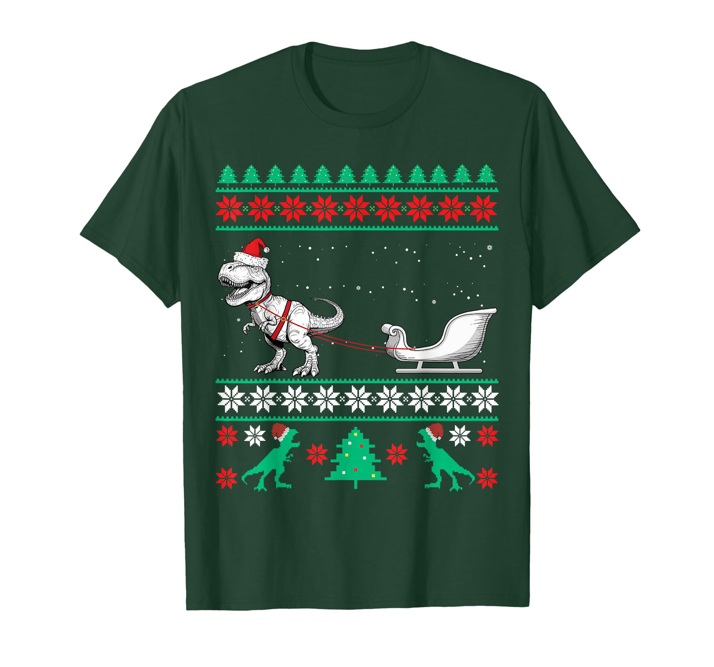 Dinosaur Sleigh Funny Merry Christmas Ugly Christmas T-Shirt