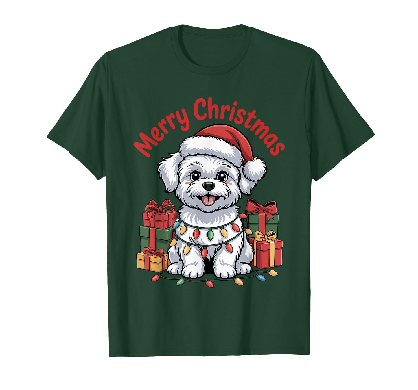 Cute Maltese Santa Hat Christmas Xmas Dog Lovers Holiday T-Shirt