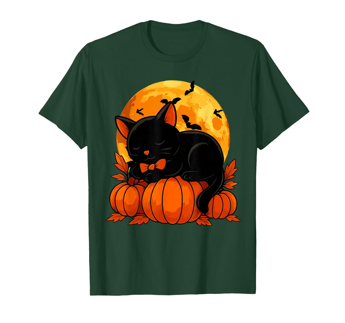 Retro Black Cat Halloween Pumpkin Costume for Women Men Kids T-Shirt