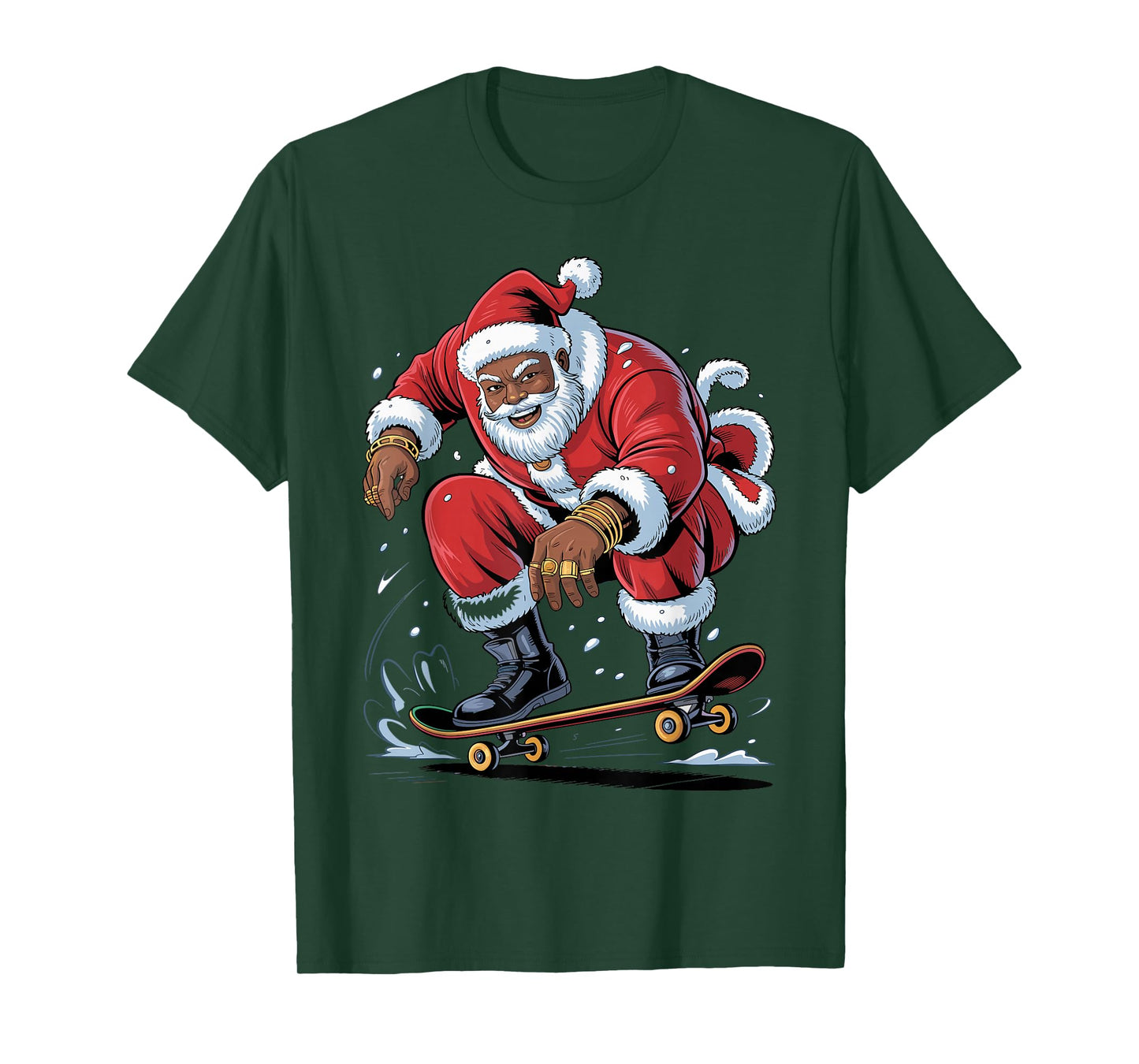 Santa Skateboarding African American Christmas Funny Holiday T-Shirt