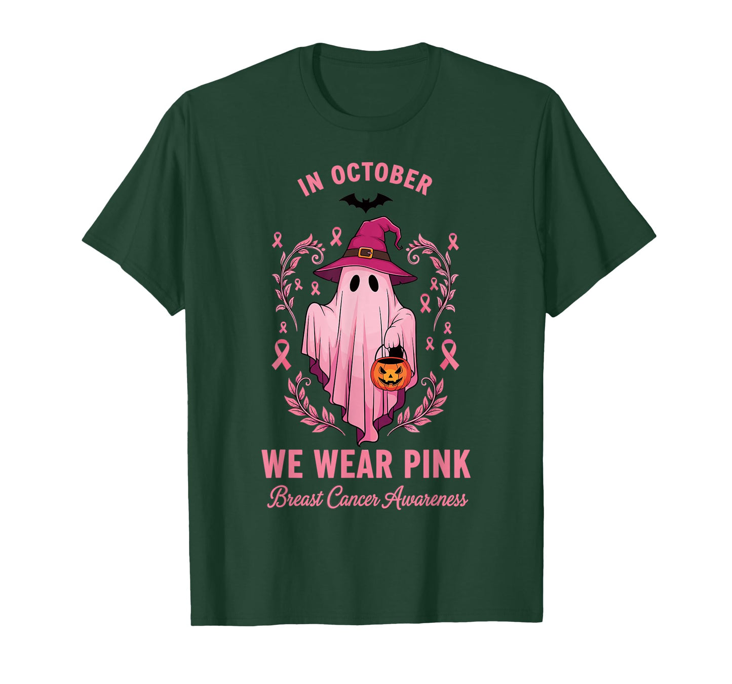 Halloween Pink Ghost We Wear Pink October Witch T-Shirt