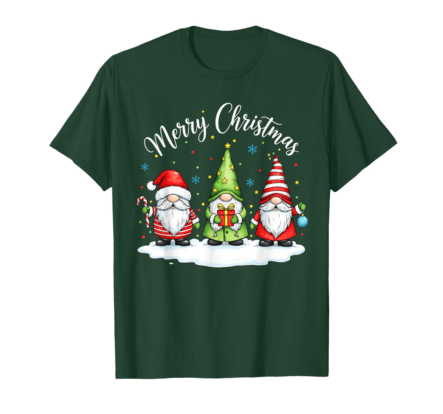 Funny Christmas Cute Gnome Santa Family Matching Pajamas T-Shirt
