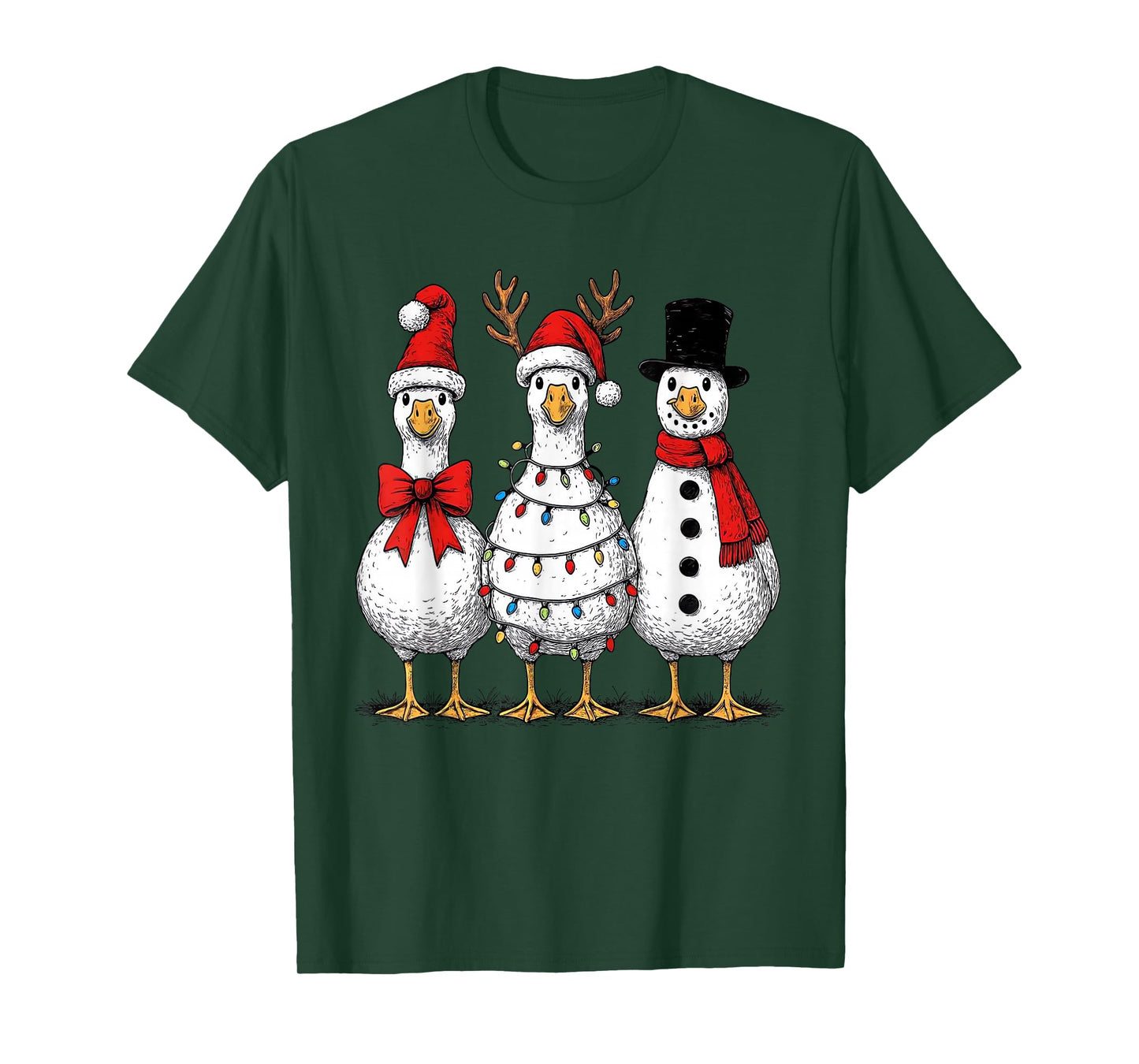 Retro Funny Santa Silly Goose Snowman Reindeer Christmas T-Shirt