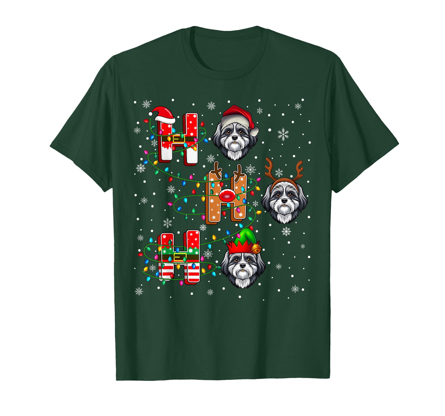 Ho Ho Ho Santa Reindeer Hat Elf Matching Shih Tzu Dog Xmas T-Shirt