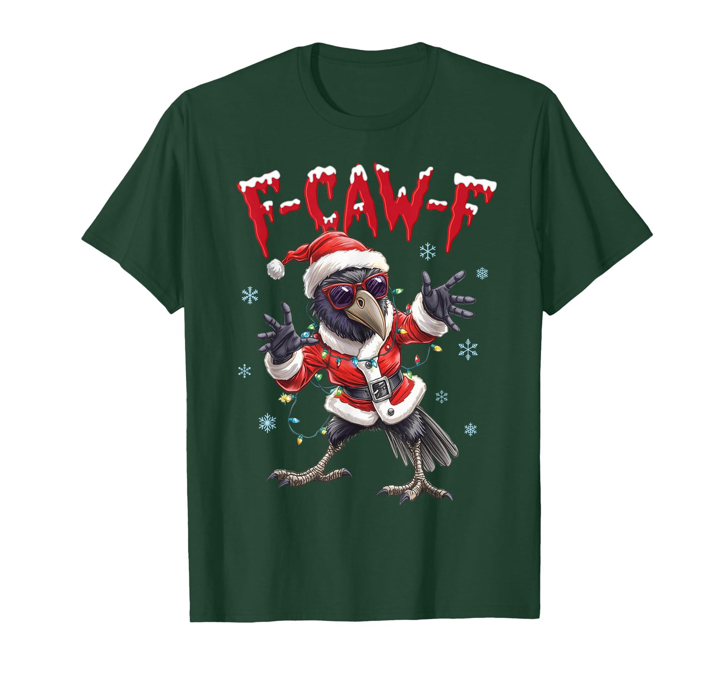 F-Caw-F Santa Raven Christmas Lights Funny Black Crow Lover T-Shirt