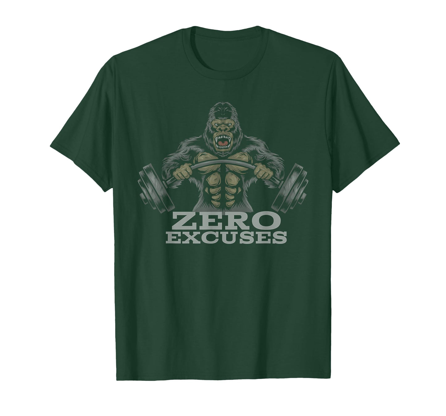 Popular Tee Co. Fitness Weightlifting Gorilla No Excuses Unisex Adult Black T-Shirt