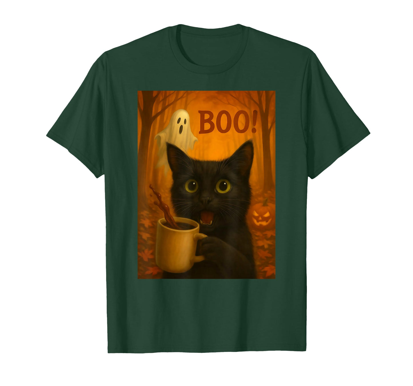 Halloween Black Cat Meme Boo Ghost Coffee Pumpkin Spice Fall T-Shirt