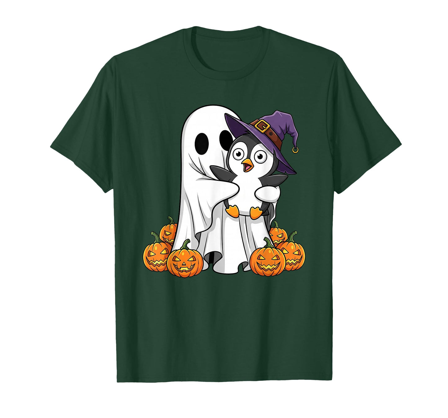 Funny Ghost Penguin Pumpkin Halloween Kids Mens Womens T-Shirt