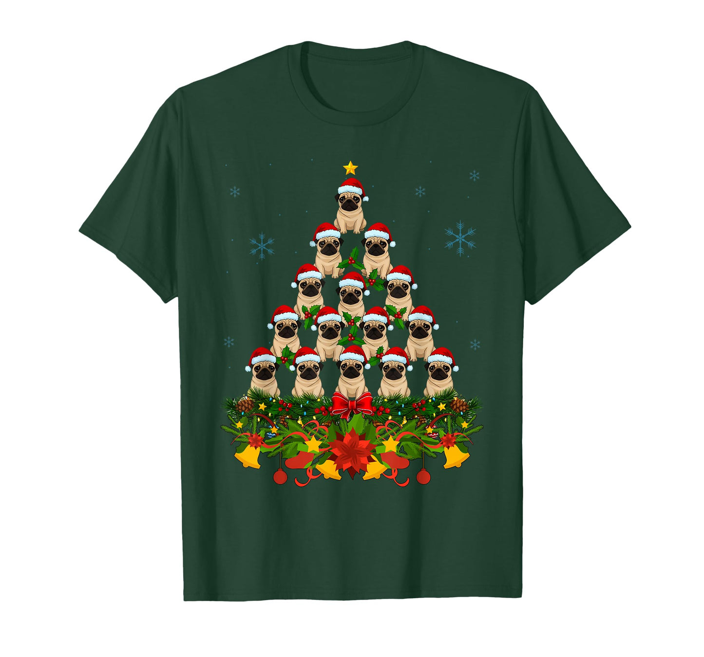 Dog Xmas Tree Santa Hat Pug Christmas Men Women Kid T-Shirt