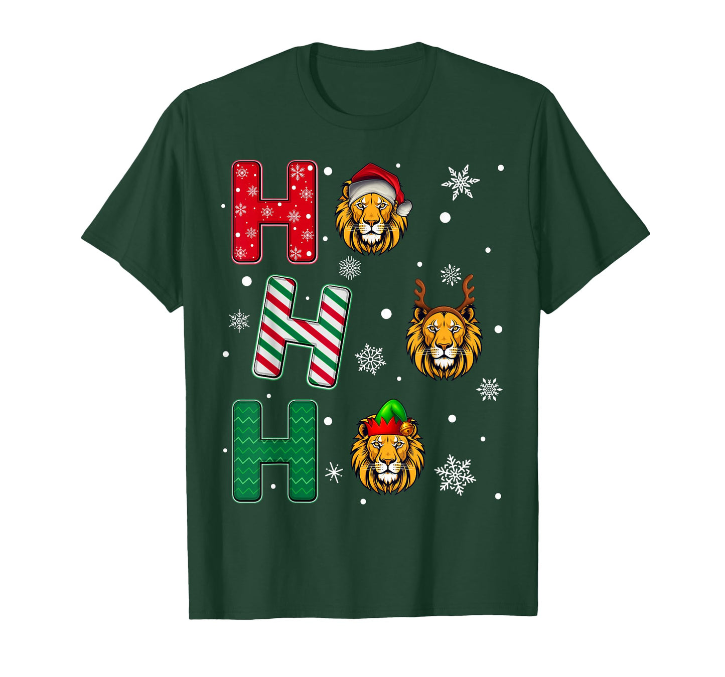Ho Ho Ho Lion Animal Matching Santa Elf Xmas T-Shirt