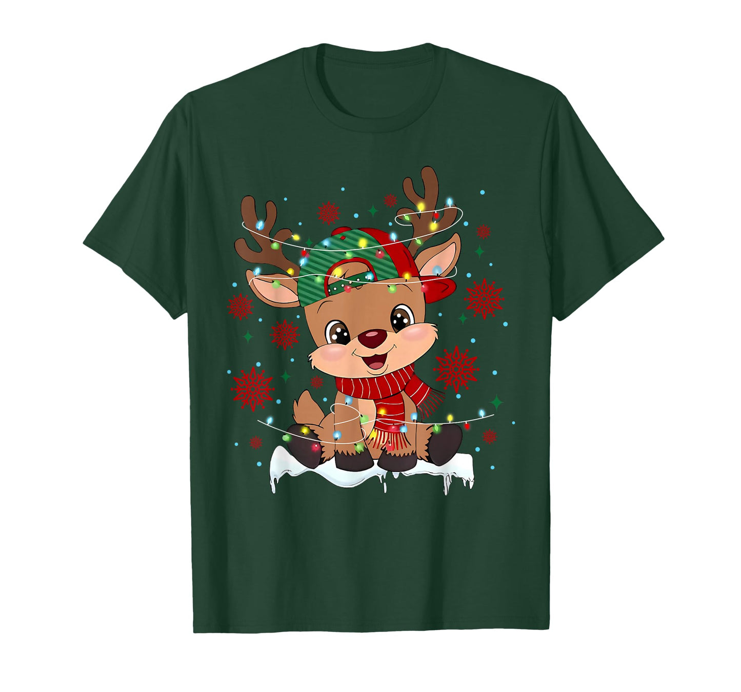 Reindeer Rudolph Merry Christmas Snowflake Pajamas Holiday T-Shirt