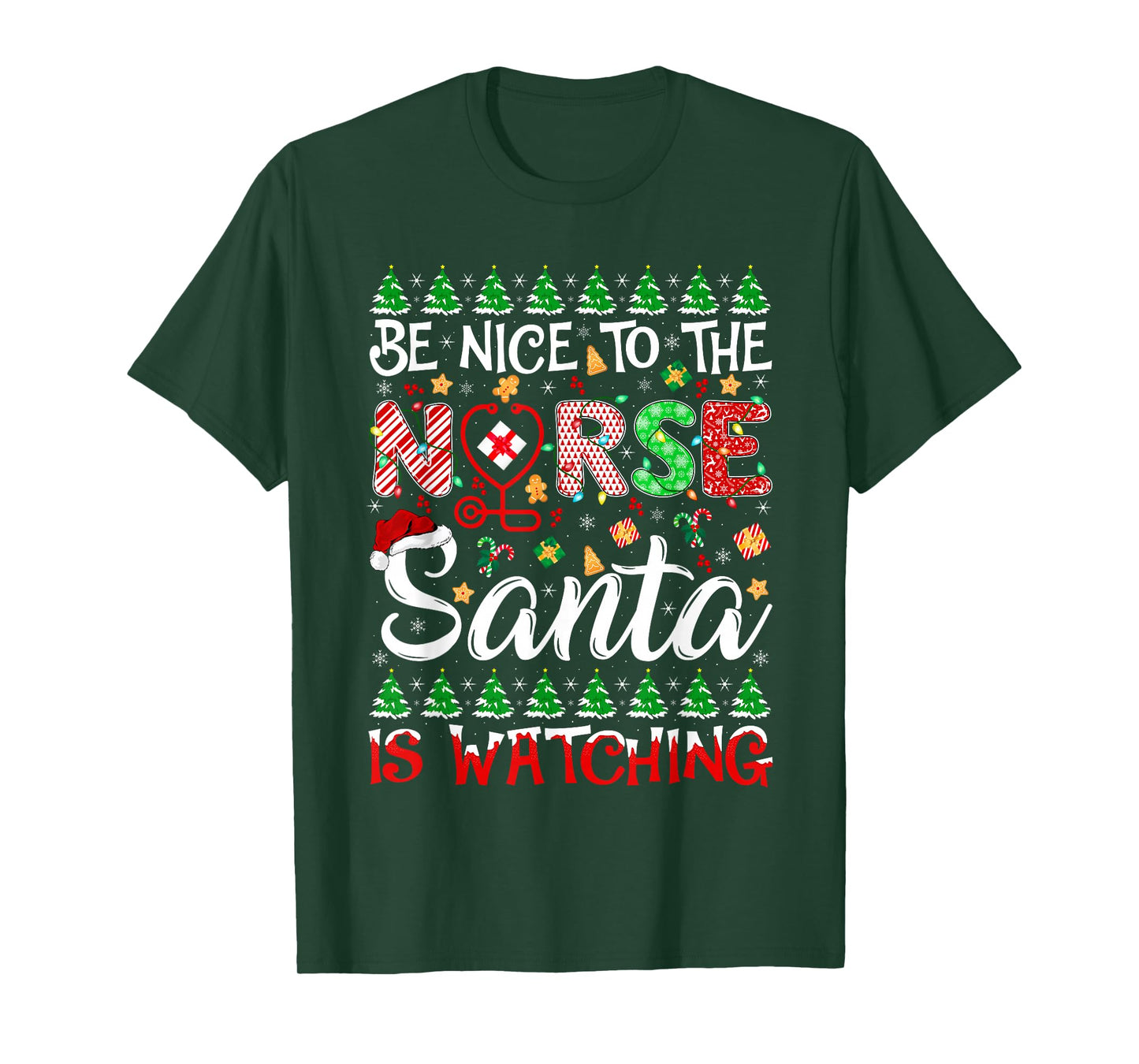 Be Nice to The Nurse Santa is Watching Christmas Nurse T-Shirt