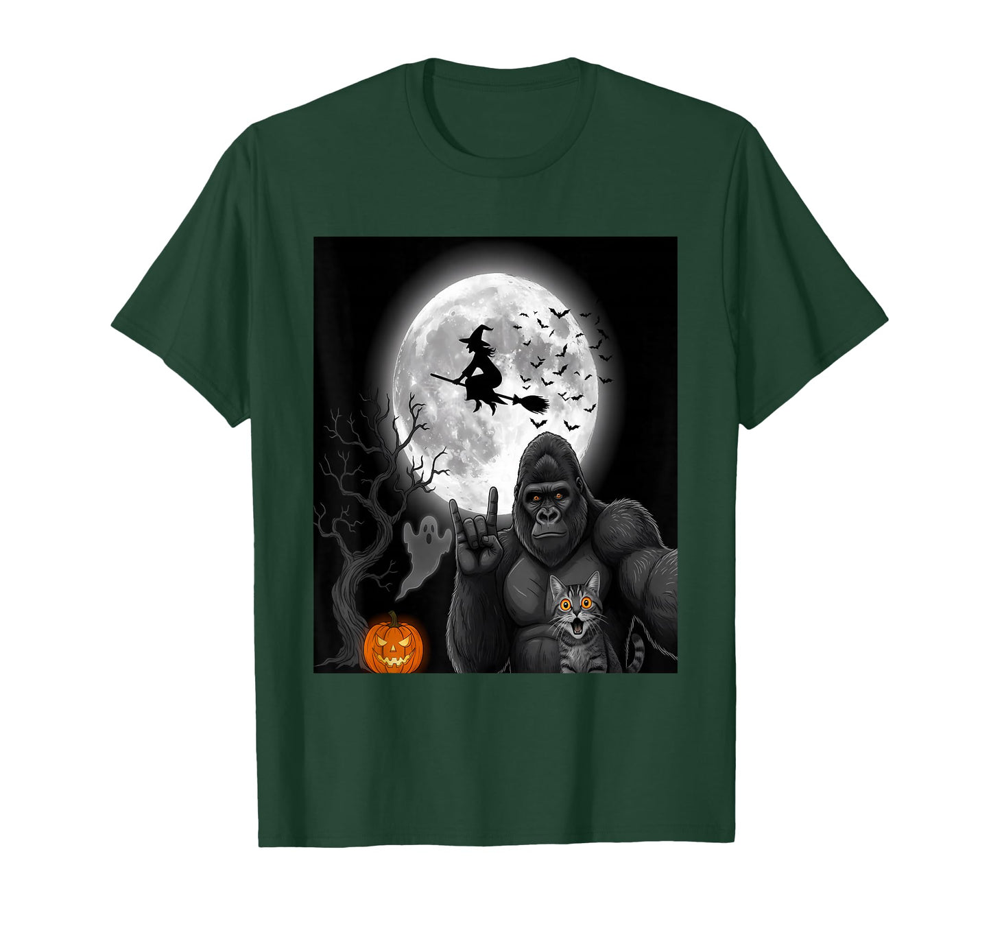 Funny Spooky Cat Ghost Bigfoot Halloween T-Shirt