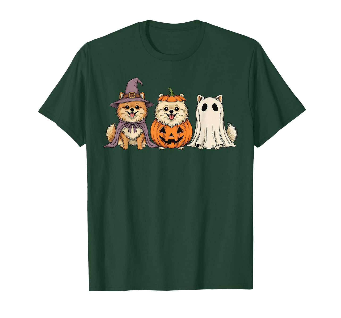 Spooky Ghost Pomeranian Pumpkin Halloween Dog Lover T-Shirt
