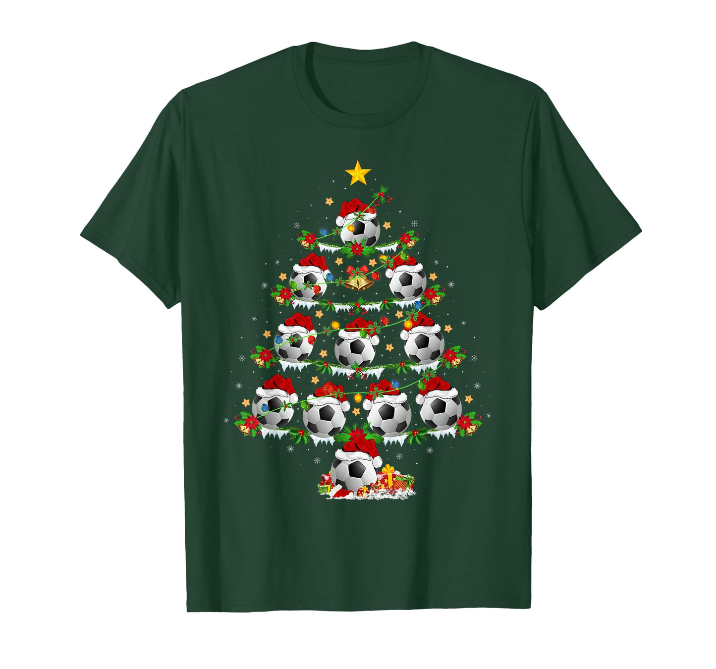 Soccer Football Christmas Tree Lights Sports Player Xmas T-Shirt