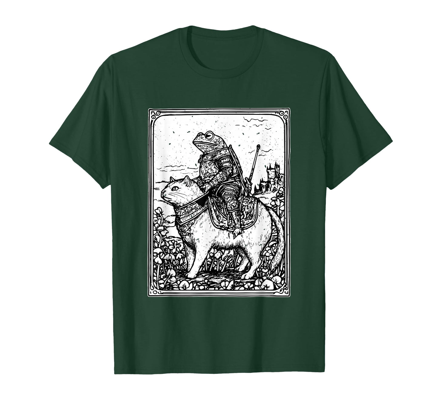 Medieval Frog Riding Cat Weird Goblin Frog Funny Meme Retro T-Shirt
