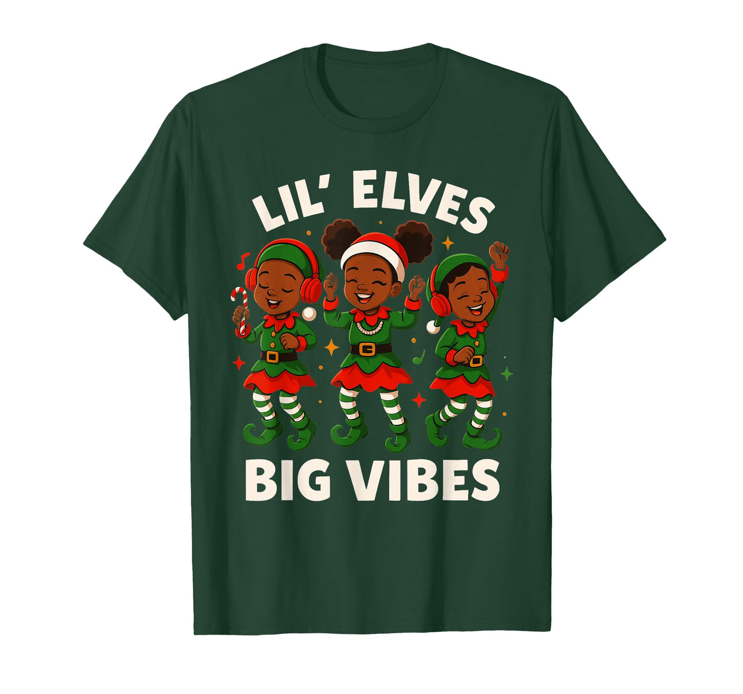 Lil’ Elves Big Vibes Cute Dancing Black Girl Christmas Elves T-Shirt