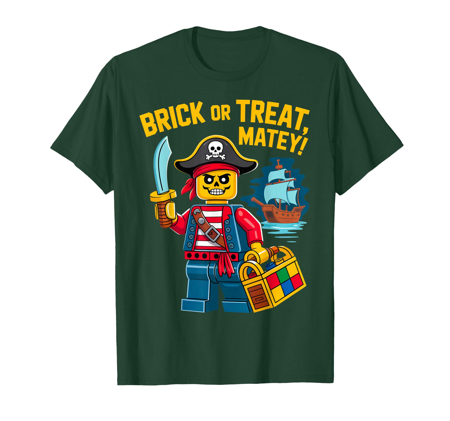Halloween Bricks Pirate Skeleton Builder Blocks Building Toy T-Shirt
