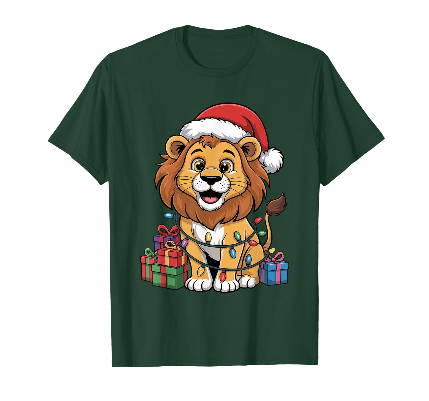 Funny Lion Santa Hat Animals Lovers Ugly Christmas Pajamas T-Shirt