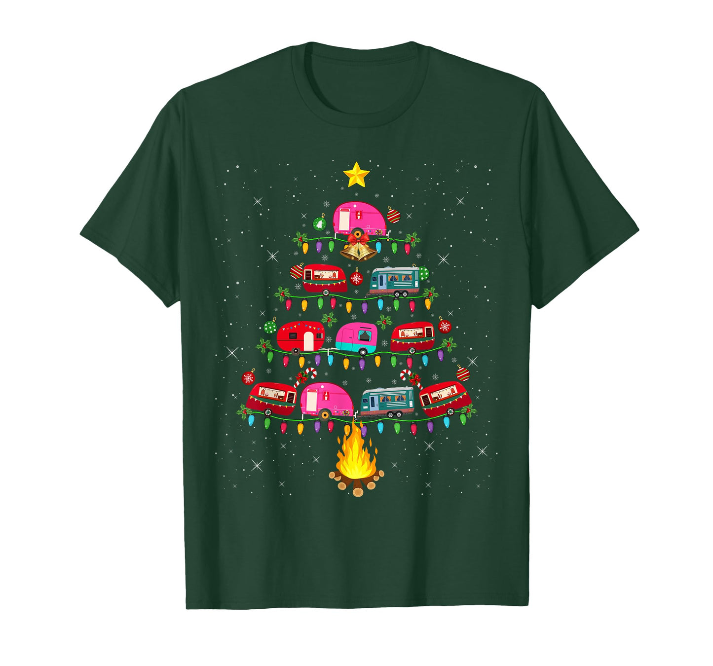 Camping Vehicle Christmas Tree Lights Outdoors Family Xmas T-Shirt