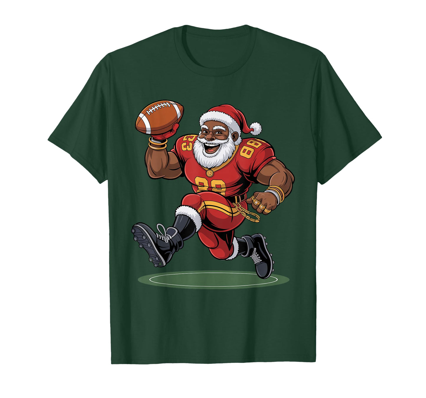 Afro Santa Football African American Christmas Funny Holiday T-Shirt