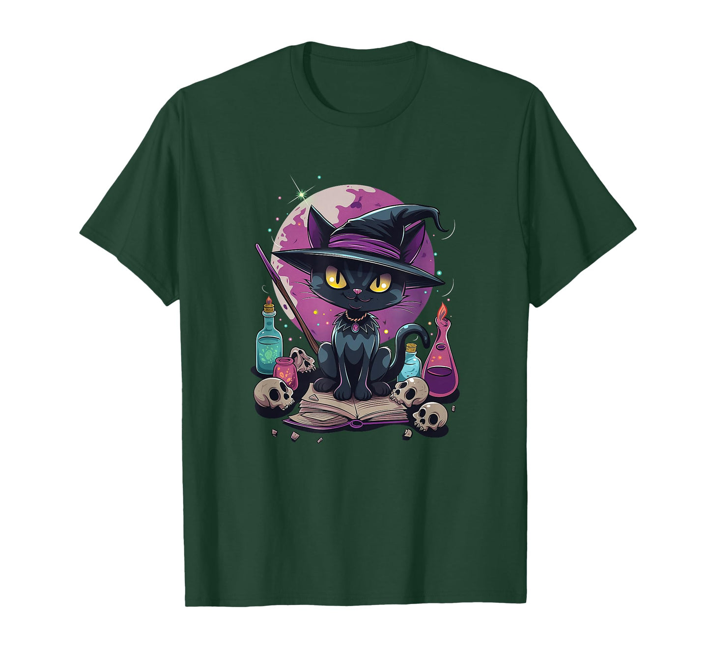 Spooky Salem Black Cat Witch & Book T-Shirt