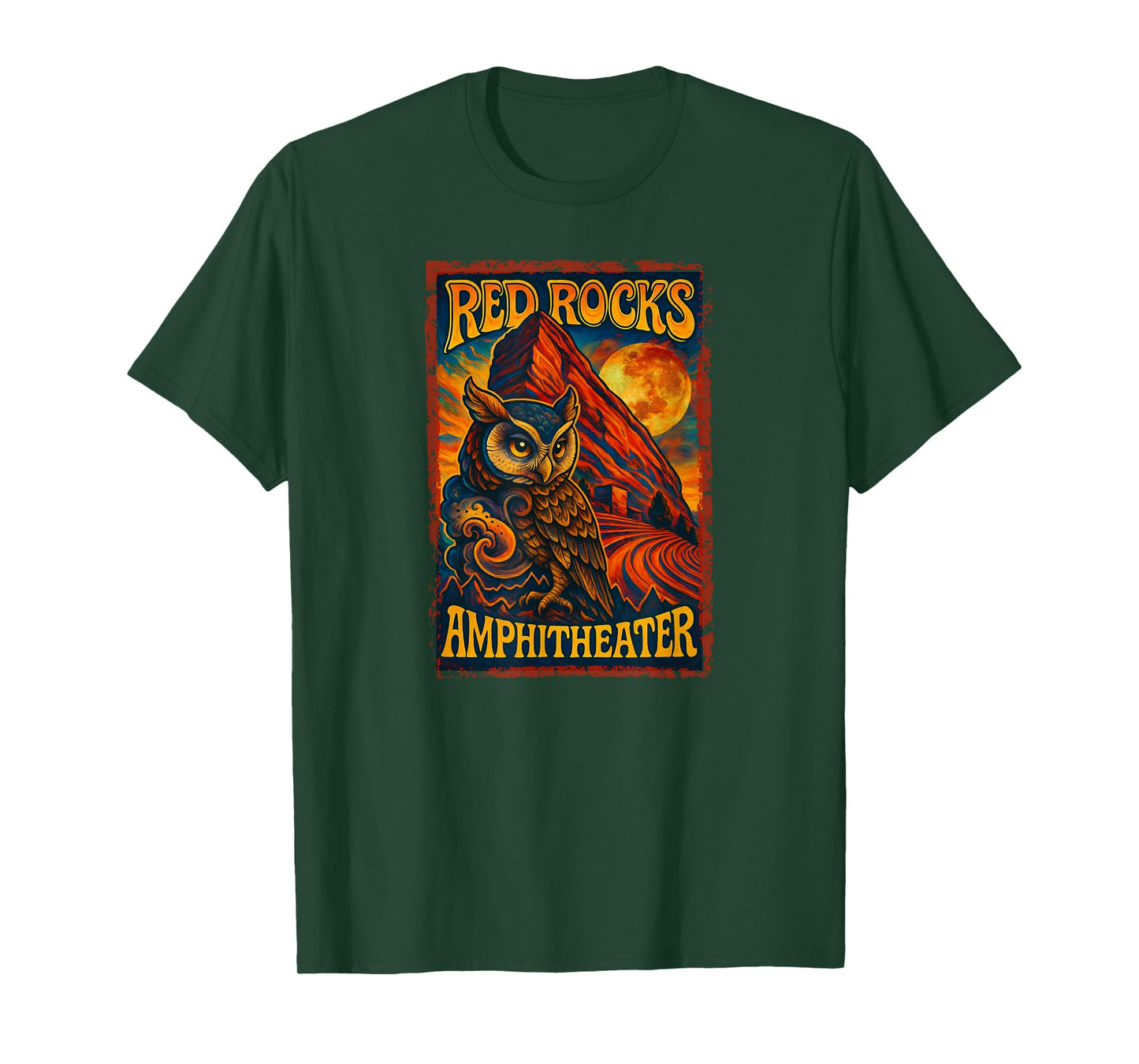 Red Rocks Amphitheater Morrison, Colorado, Rock Poster Owl T-Shirt