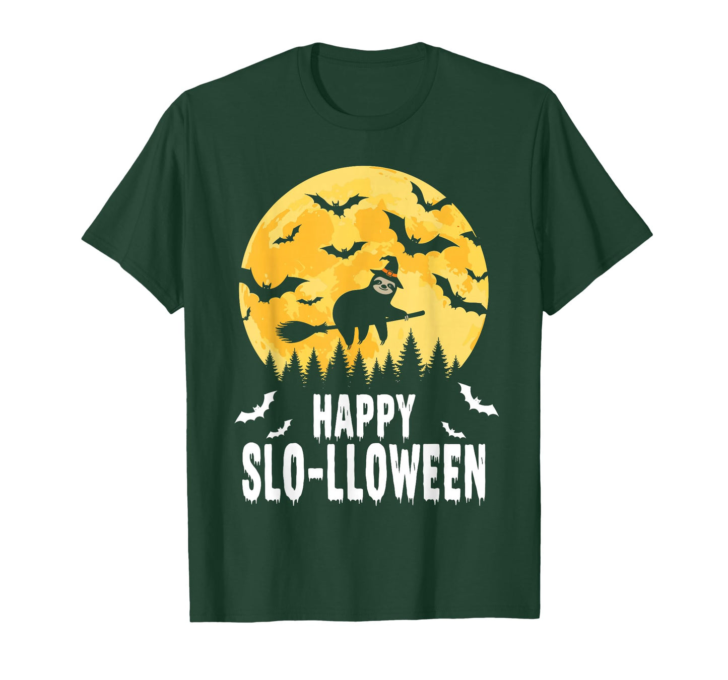 Happy Slo-lloween Funny Halloween Sloth Flying Witch T-Shirt