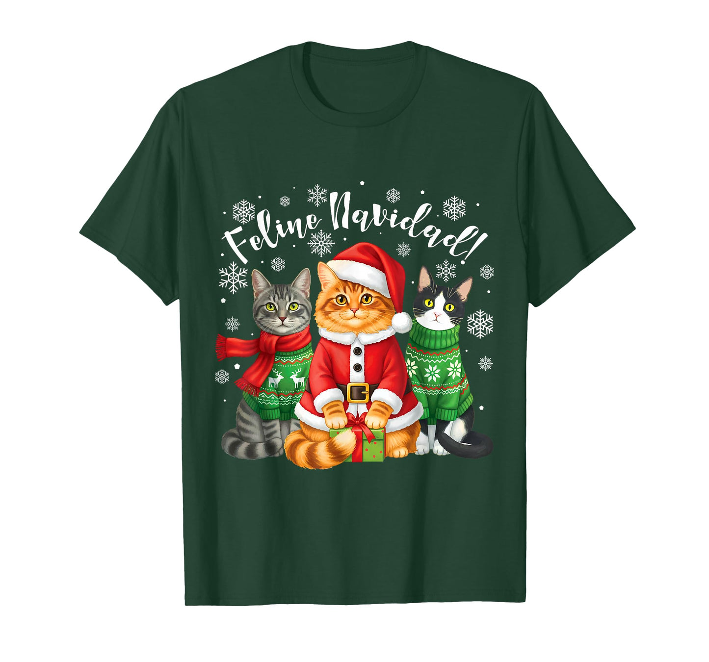 Feline Navidad Funny Cat Christmas Holiday Ugly Christmas T-Shirt